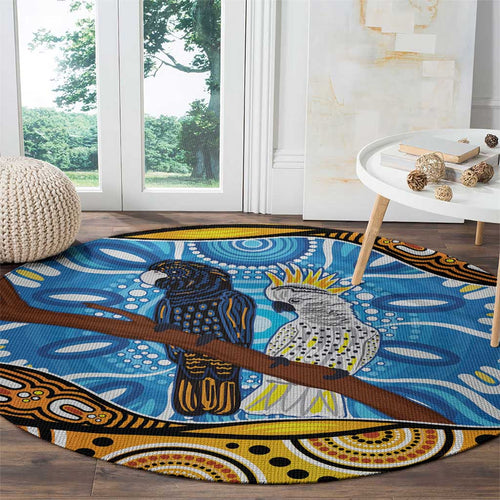 Australia Birds Aboriginal Art Round Carpet