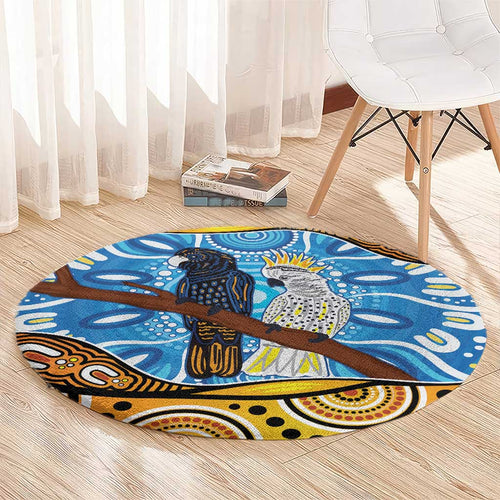 Australia Birds Aboriginal Art Round Carpet