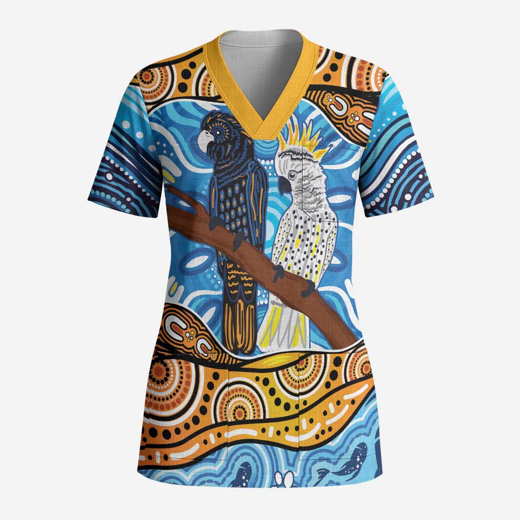 Australia Birds Aboriginal Art Scrub Top - Aussie Hoodie
