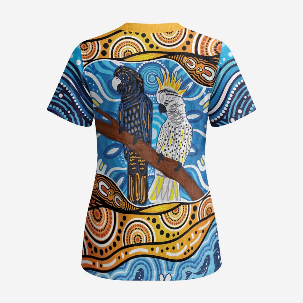 Australia Birds Aboriginal Art Scrub Top - Aussie Hoodie