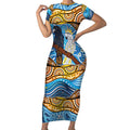 Australia Birds Aboriginal Art Short Sleeve Bodycon Dress