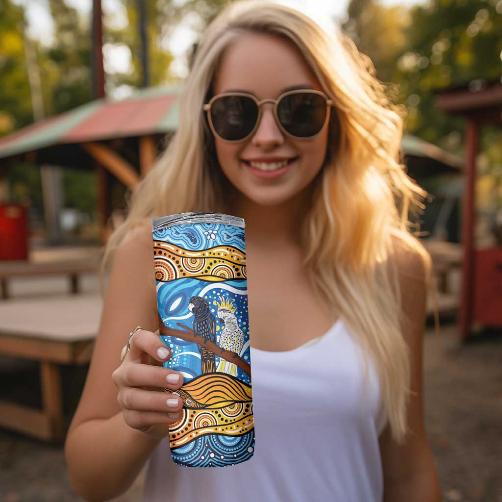 Australia Birds Aboriginal Art Skinny Tumbler