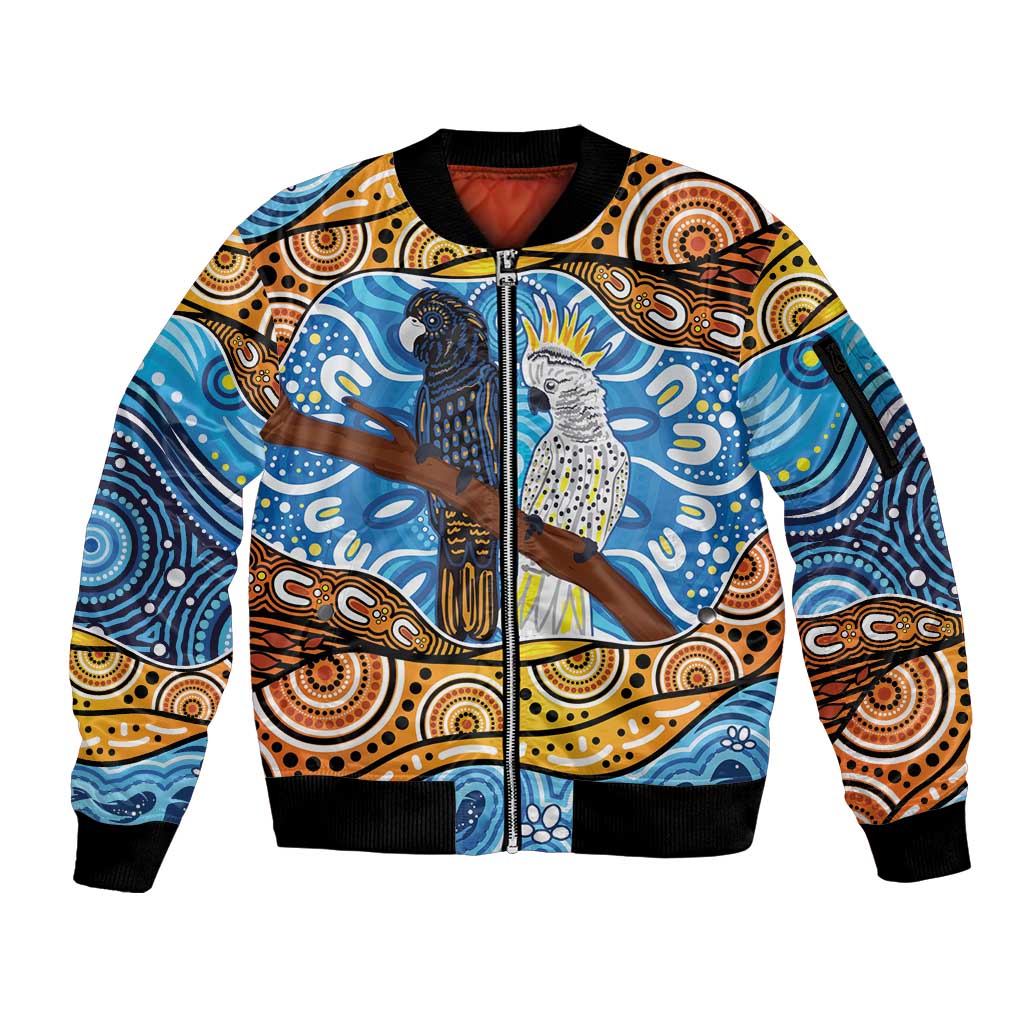 Australia Birds Aboriginal Art Sleeve Zip Bomber Jacket
