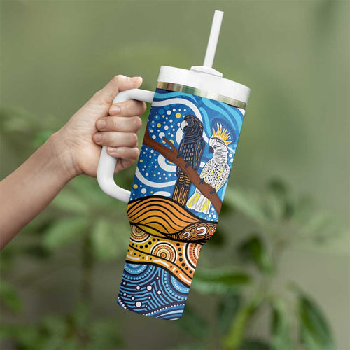 Australia Birds Aboriginal Art Tumbler With Handle