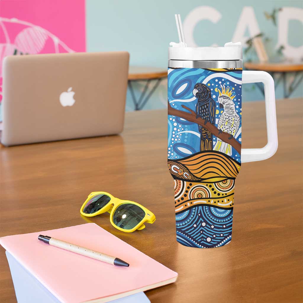 Australia Birds Aboriginal Art Tumbler With Handle