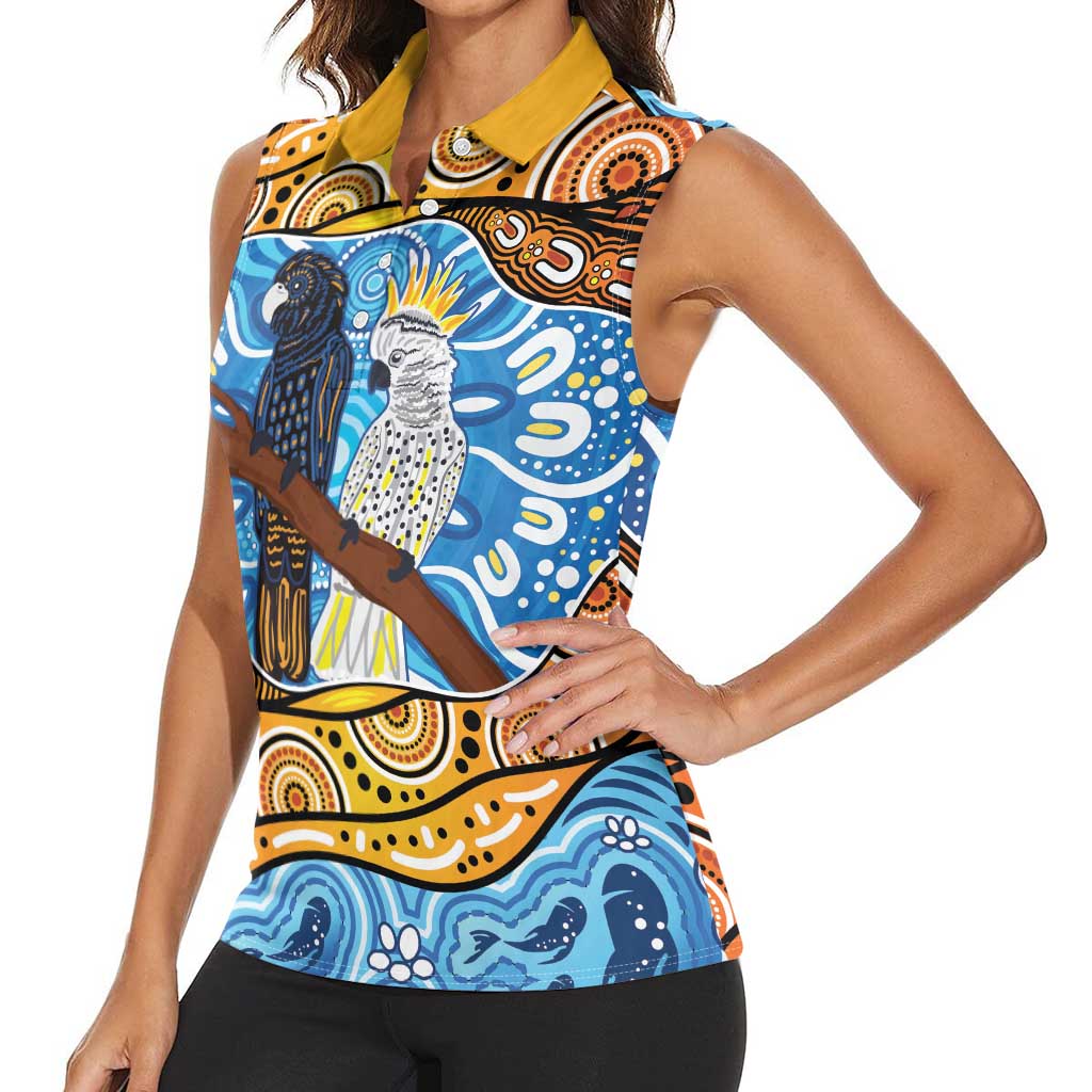 Australia Birds Aboriginal Art Women Sleeveless Polo Shirt