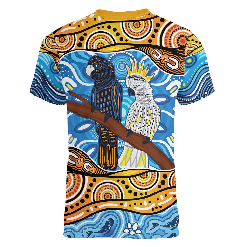 Australia Birds Aboriginal Art Women V-Neck T-Shirt