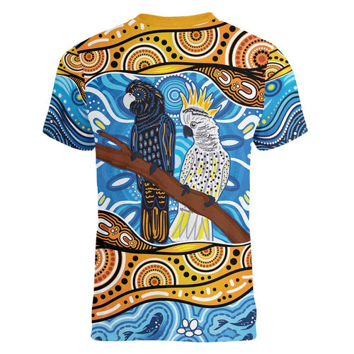 Australia Birds Aboriginal Art Women V-Neck T-Shirt