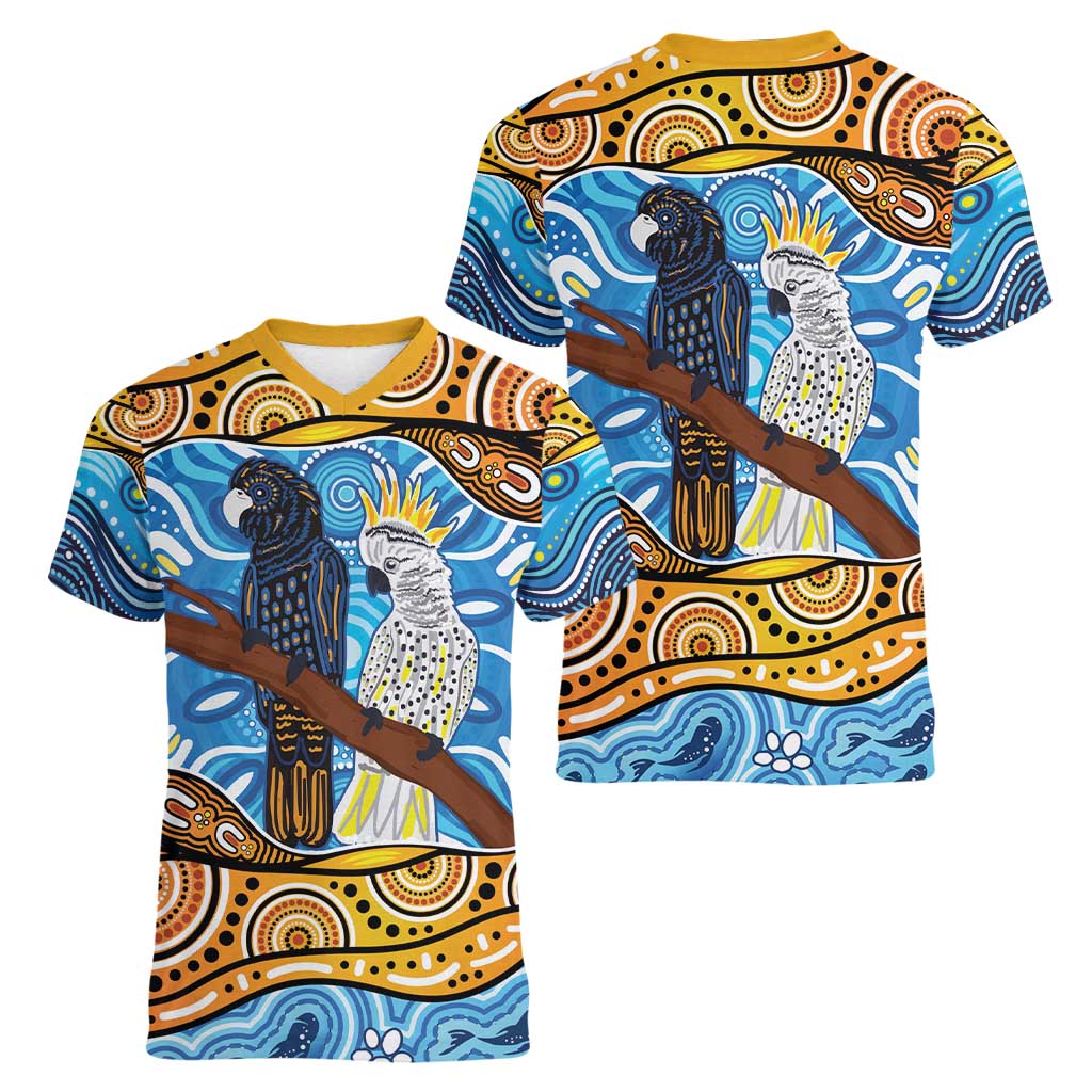 Australia Birds Aboriginal Art Women V-Neck T-Shirt
