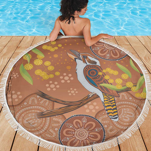 Kookaburra Aboriginal Dot Painting Beach Blanket