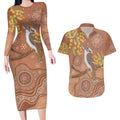 Kookaburra Aboriginal Dot Painting Couples Matching Long Sleeve Bodycon Dress and Hawaiian Shirt