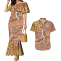 Kookaburra Aboriginal Dot Painting Couples Matching Mermaid Dress and Hawaiian Shirt