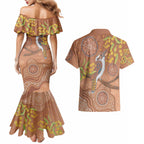 Kookaburra Aboriginal Dot Painting Couples Matching Mermaid Dress and Hawaiian Shirt