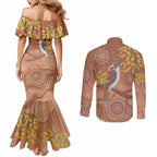 Kookaburra Aboriginal Dot Painting Couples Matching Mermaid Dress and Long Sleeve Button Shirt