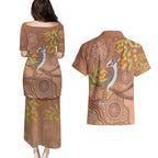 Kookaburra Aboriginal Dot Painting Couples Matching Puletasi and Hawaiian Shirt