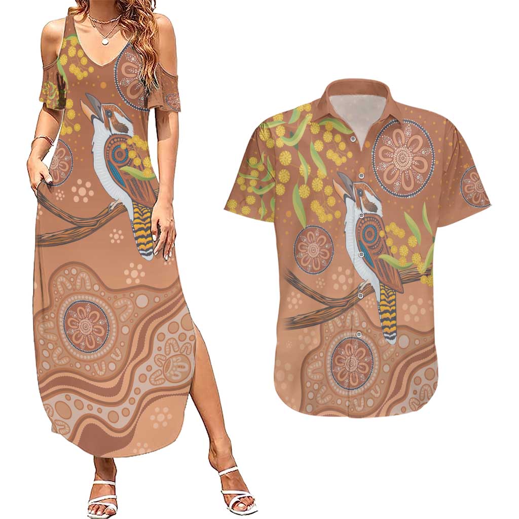 Kookaburra Aboriginal Dot Painting Couples Matching Summer Maxi Dress and Hawaiian Shirt