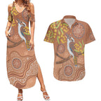 Kookaburra Aboriginal Dot Painting Couples Matching Summer Maxi Dress and Hawaiian Shirt