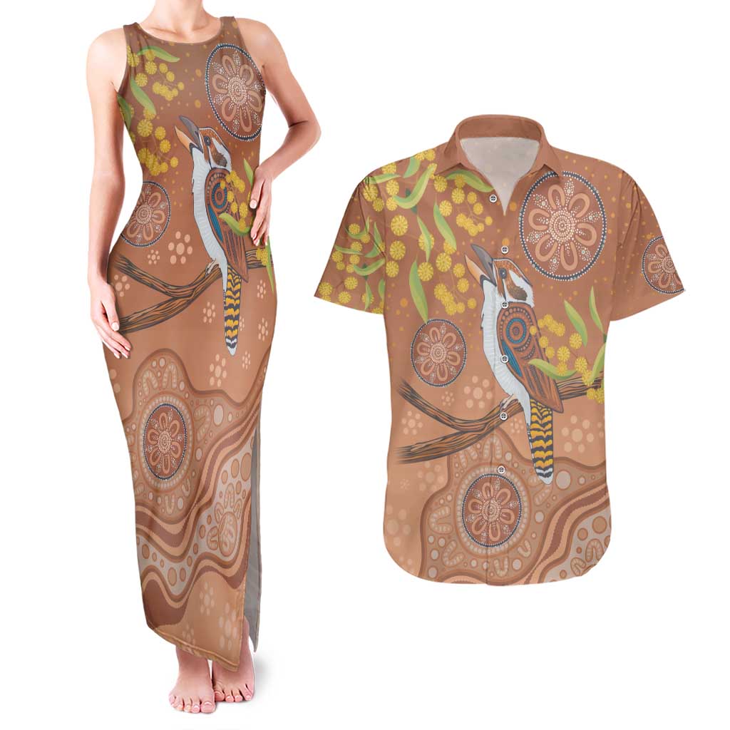 Kookaburra Aboriginal Dot Painting Couples Matching Tank Maxi Dress and Hawaiian Shirt