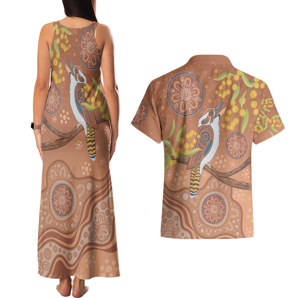 Kookaburra Aboriginal Dot Painting Couples Matching Tank Maxi Dress and Hawaiian Shirt