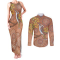 Kookaburra Aboriginal Dot Painting Couples Matching Tank Maxi Dress and Long Sleeve Button Shirt