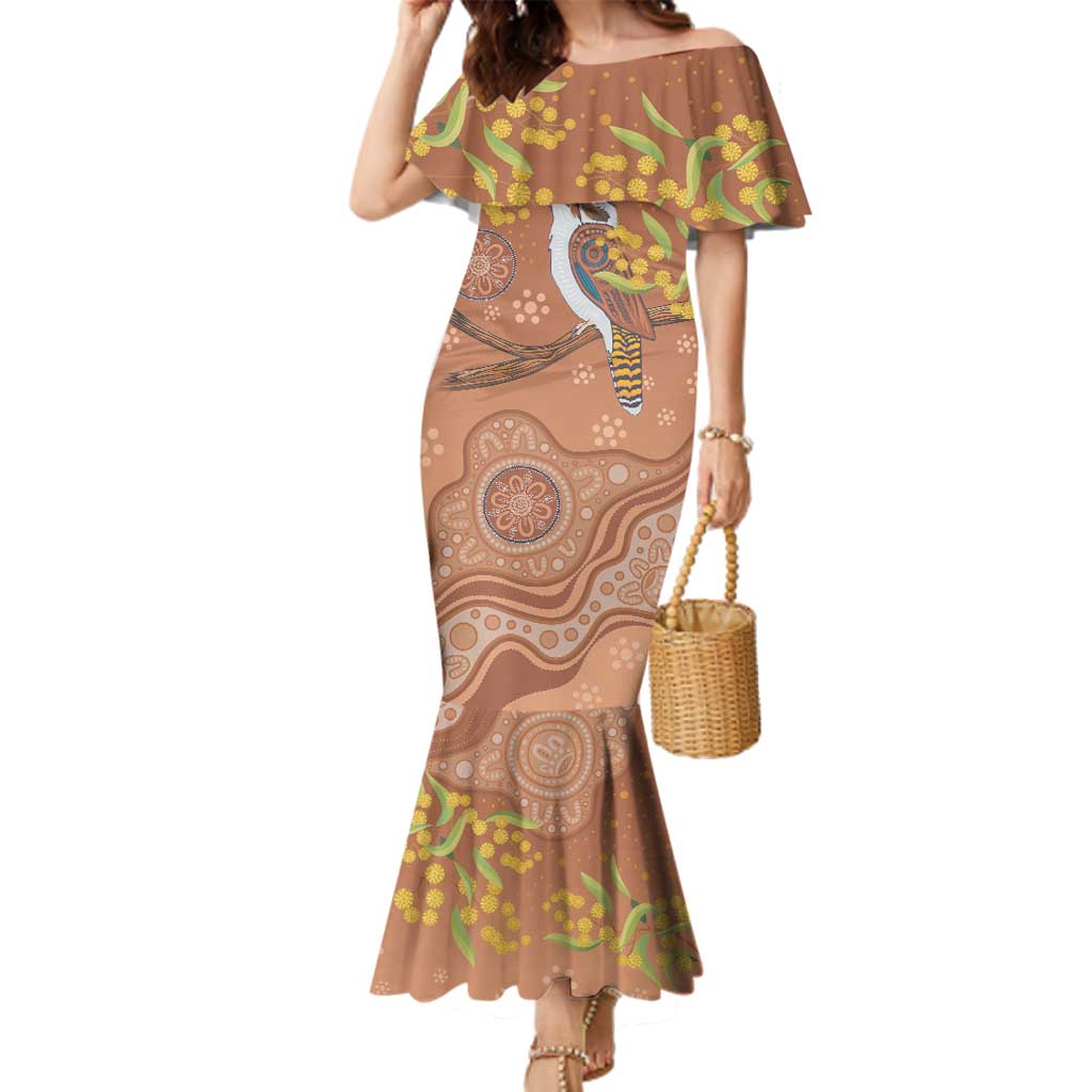 Kookaburra Aboriginal Dot Painting Family Matching Mermaid Dress and Hawaiian Shirt