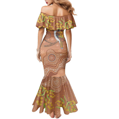 Kookaburra Aboriginal Dot Painting Family Matching Mermaid Dress and Hawaiian Shirt