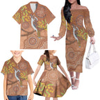 Kookaburra Aboriginal Dot Painting Family Matching Off The Shoulder Long Sleeve Dress and Hawaiian Shirt