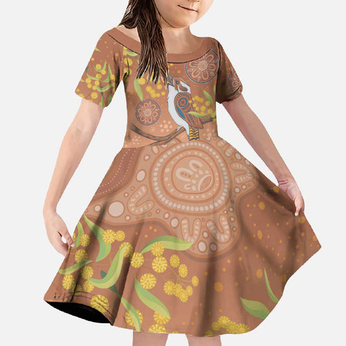 Kookaburra Aboriginal Dot Painting Family Matching Off The Shoulder Long Sleeve Dress and Hawaiian Shirt