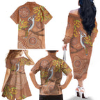Kookaburra Aboriginal Dot Painting Family Matching Off The Shoulder Long Sleeve Dress and Hawaiian Shirt
