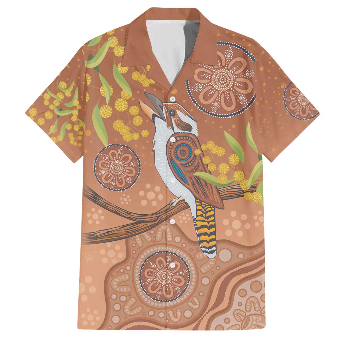 Kookaburra Aboriginal Dot Painting Family Matching Off The Shoulder Long Sleeve Dress and Hawaiian Shirt