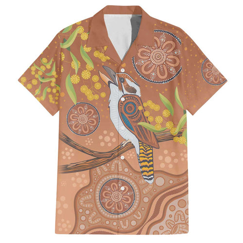 Kookaburra Aboriginal Dot Painting Family Matching Off The Shoulder Long Sleeve Dress and Hawaiian Shirt