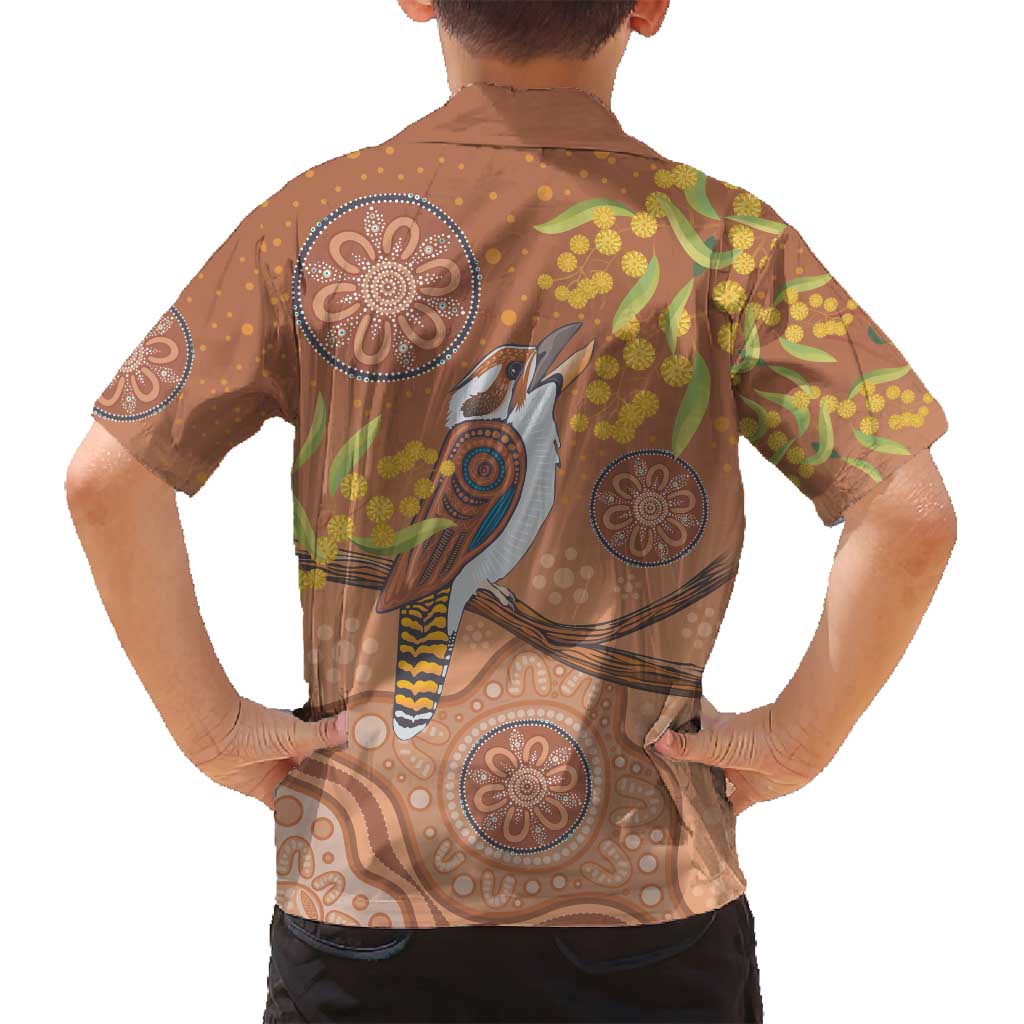 Kookaburra Aboriginal Dot Painting Family Matching Off Shoulder Maxi Dress and Hawaiian Shirt
