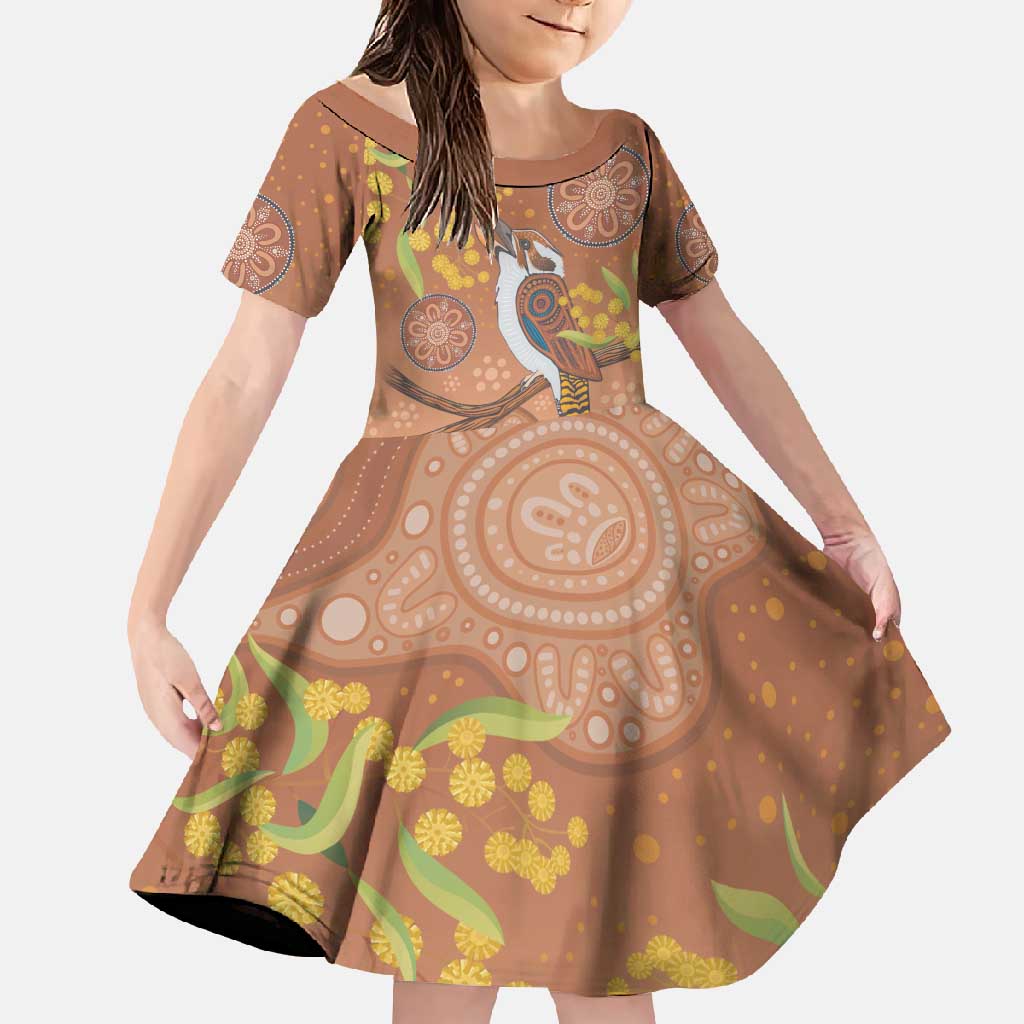 Kookaburra Aboriginal Dot Painting Family Matching Off Shoulder Maxi Dress and Hawaiian Shirt