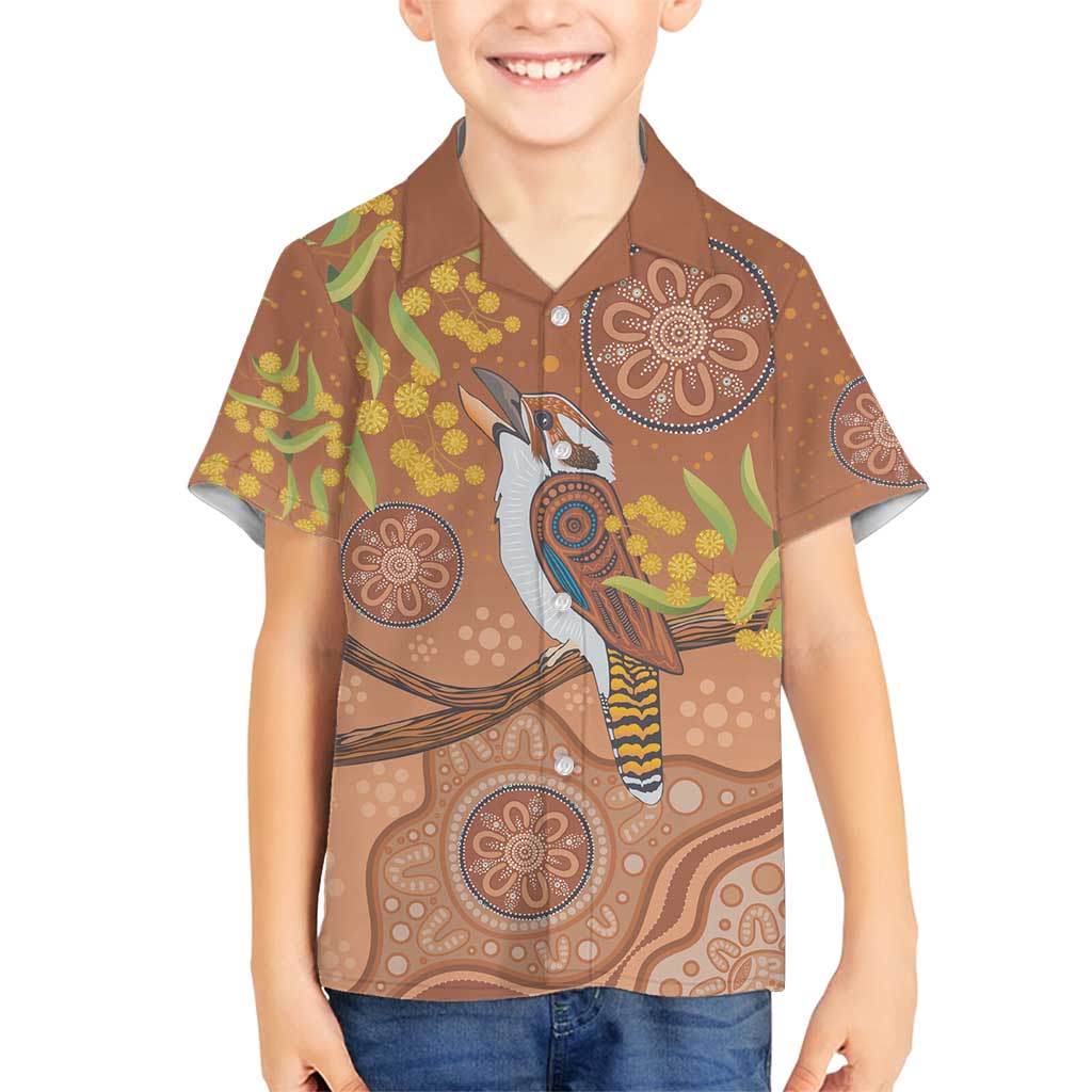 Kookaburra Aboriginal Dot Painting Family Matching Off Shoulder Maxi Dress and Hawaiian Shirt