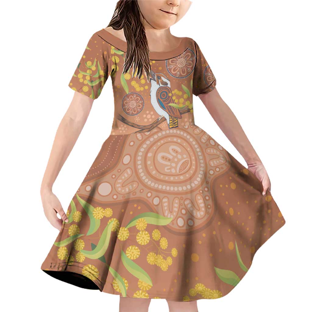 Kookaburra Aboriginal Dot Painting Family Matching Off Shoulder Short Dress and Hawaiian Shirt