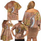 Kookaburra Aboriginal Dot Painting Family Matching Off Shoulder Short Dress and Hawaiian Shirt