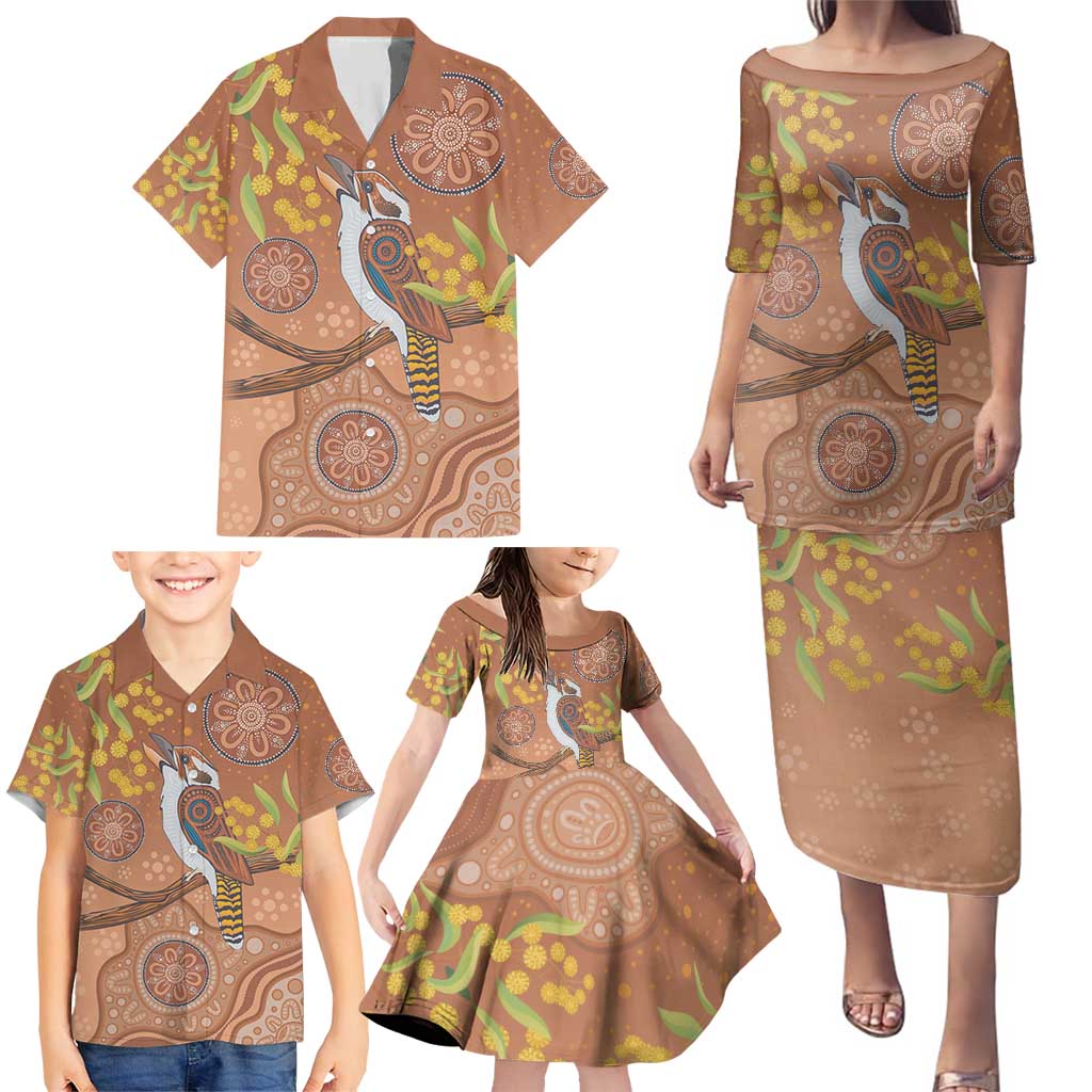 Kookaburra Aboriginal Dot Painting Family Matching Puletasi and Hawaiian Shirt