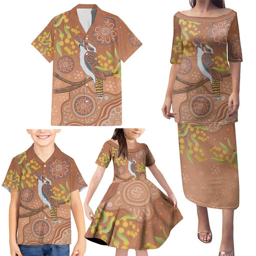 Kookaburra Aboriginal Dot Painting Family Matching Puletasi and Hawaiian Shirt