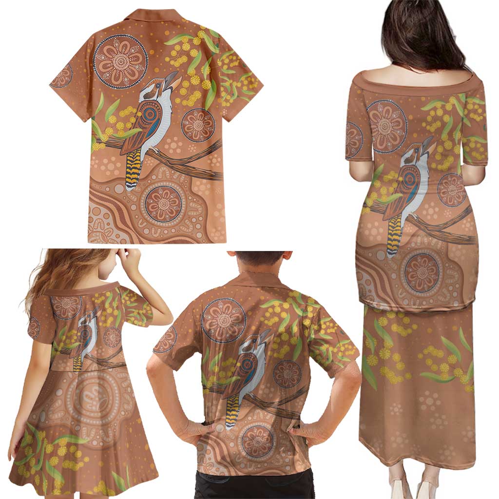 Kookaburra Aboriginal Dot Painting Family Matching Puletasi and Hawaiian Shirt