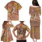 Kookaburra Aboriginal Dot Painting Family Matching Puletasi and Hawaiian Shirt