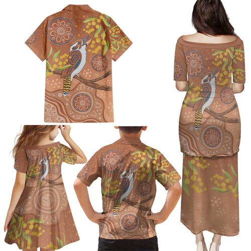 Kookaburra Aboriginal Dot Painting Family Matching Puletasi and Hawaiian Shirt