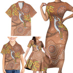 Kookaburra Aboriginal Dot Painting Family Matching Short Sleeve Bodycon Dress and Hawaiian Shirt