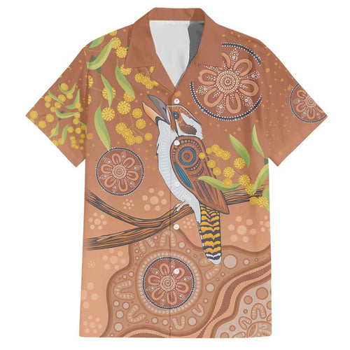 Kookaburra Aboriginal Dot Painting Family Matching Short Sleeve Bodycon Dress and Hawaiian Shirt