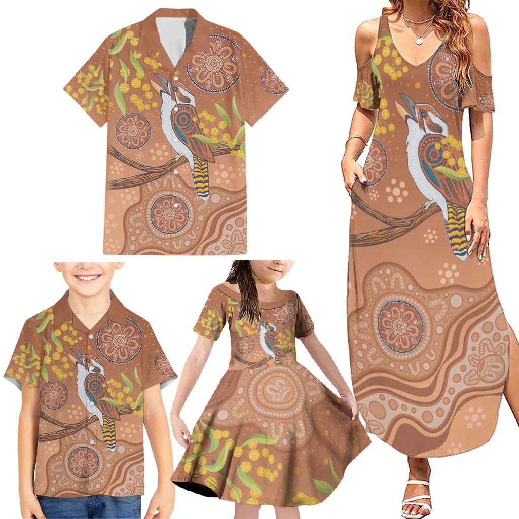 Kookaburra Aboriginal Dot Painting Family Matching Summer Maxi Dress and Hawaiian Shirt