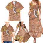 Kookaburra Aboriginal Dot Painting Family Matching Summer Maxi Dress and Hawaiian Shirt