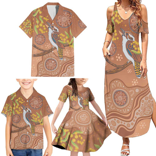 Kookaburra Aboriginal Dot Painting Family Matching Summer Maxi Dress and Hawaiian Shirt