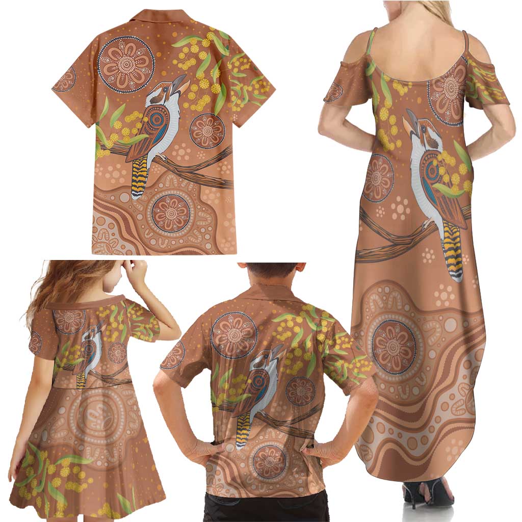 Kookaburra Aboriginal Dot Painting Family Matching Summer Maxi Dress and Hawaiian Shirt
