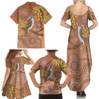 Kookaburra Aboriginal Dot Painting Family Matching Summer Maxi Dress and Hawaiian Shirt