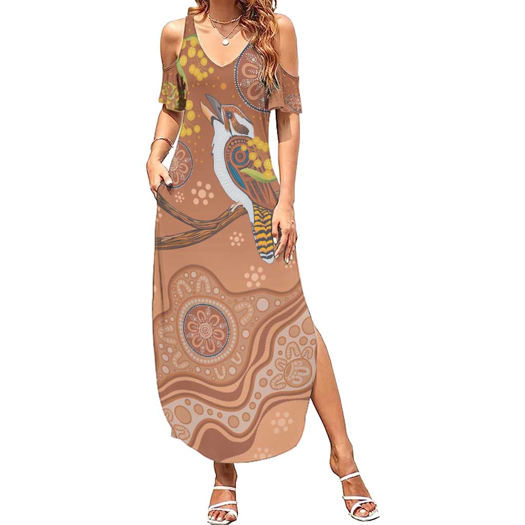 Kookaburra Aboriginal Dot Painting Family Matching Summer Maxi Dress and Hawaiian Shirt