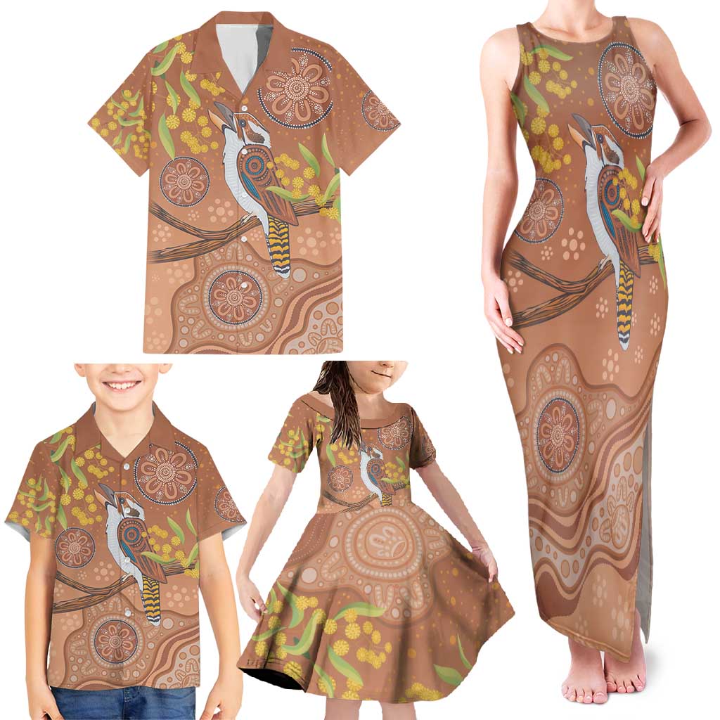 Kookaburra Aboriginal Dot Painting Family Matching Tank Maxi Dress and Hawaiian Shirt